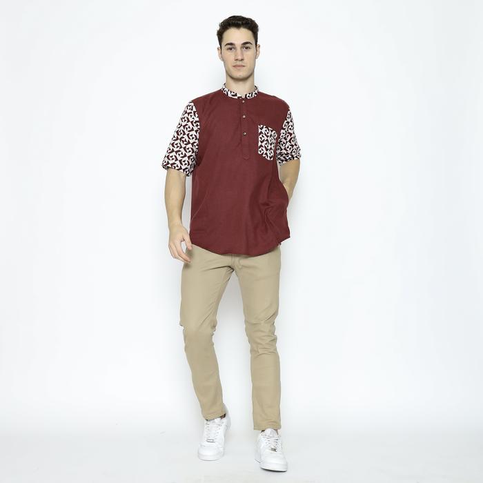 baju koko pria lengan pendek katun madinah premium kombinasi batik kemeja koko cowok muslim dewasa w