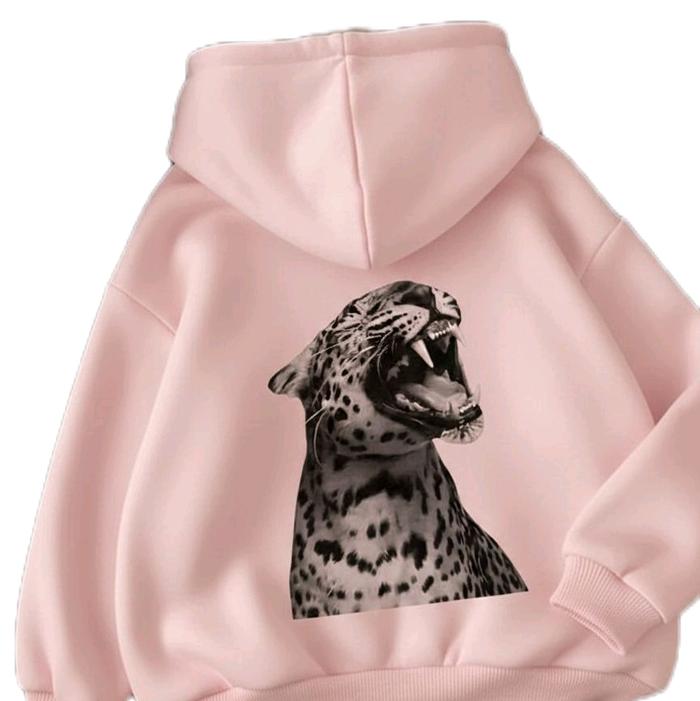 Hoodie Jumper Oversize Baby Pink Wanita Pria - Jaket Hoodie Polos Pink Pastel Gambar Macan Tutul Leo