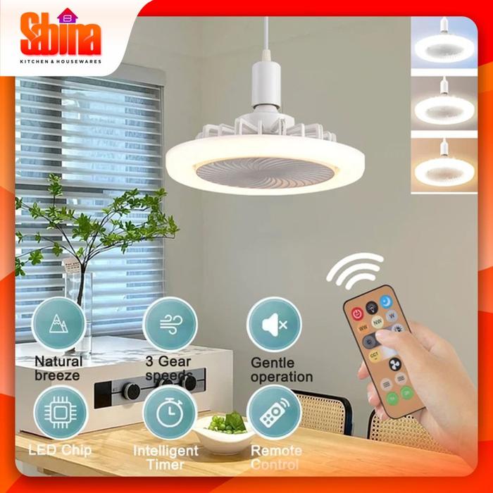 Lampu Plafon Kipas Angin Gantung LED Tri Color with Remote Control