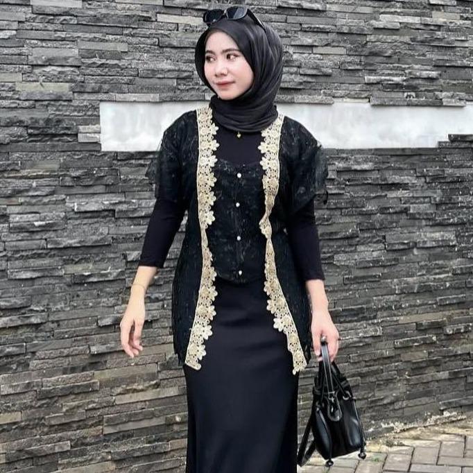 Pola Wear | Zora Outer Brukat Etnik Vest Tille Kardigan Lace Outer Kebaya Kondangan Mewah - Blazer W