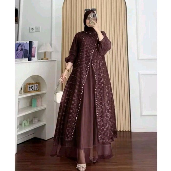 GAMIS KONDANGAN TERBARU KAYLA DRESS GAMIS BRUKAT TERBARU TILLE MIX BRUKAT Mewah Pesta Lebaran Kombin