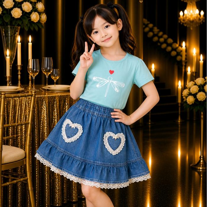 Casual & Cute Collection | Kaos Tosca Dragonfly Cute + Dress Pink Cute Story | Gaun Anak - Premium F