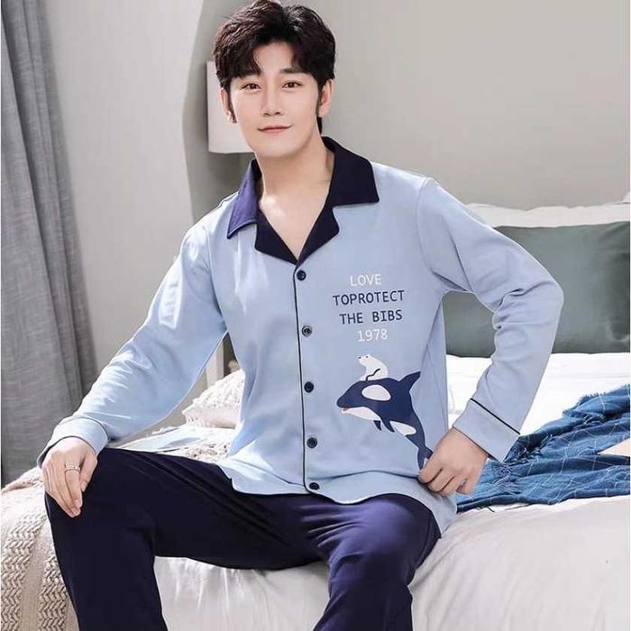 Piyama Pria Lengan Panjang & Celana Panjang – Bahan Kaos Import