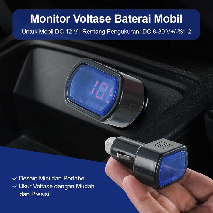 Cahaya Mall - Voltmeter Mobil 12V | Monitor Voltase Baterai LED | Alat Cek Aki Kendaraan