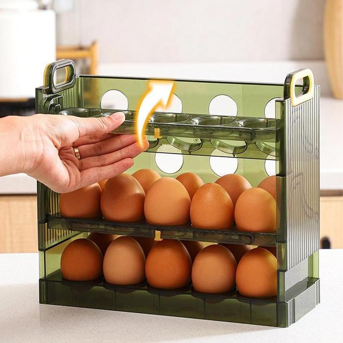 【30 Lubang】Rak Penyimpanan Telur 3 Tingkat/ Rak Telur/ Tempat Telur 3 Susun/ Sekat Tempat Telur Pint