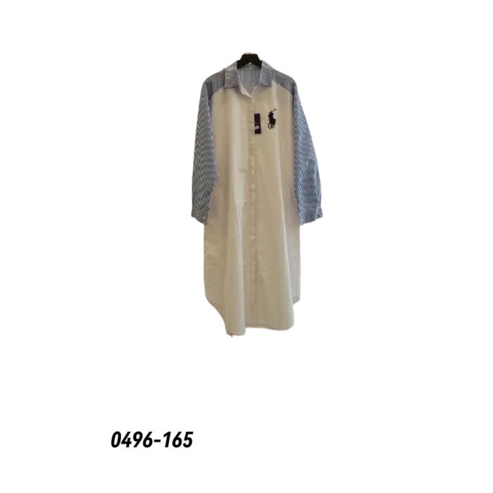 0496-kemeja salur saku polo wanita tunik Remaja Motif Dewasa Putih