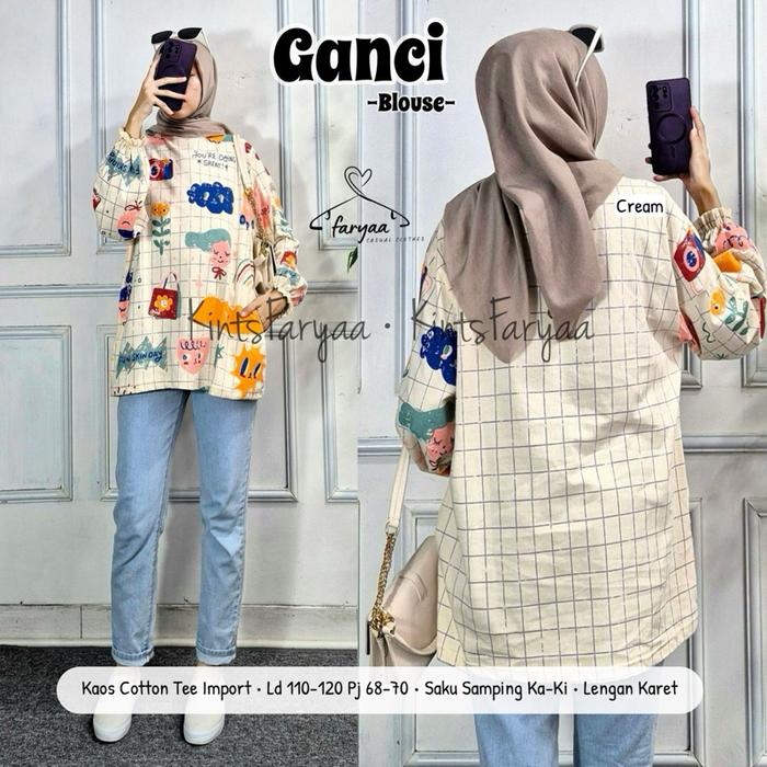 GANCI Blouse Atasan Wanita / Baju Cewek / Kaos size standar Ld 110-120cm / Kaos katun / Lengan Panja