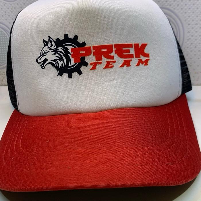 Topi Oprek Team Terbaru dengan Logo Wolf dan Gears Merah dan Putih untuk Gaya Anda