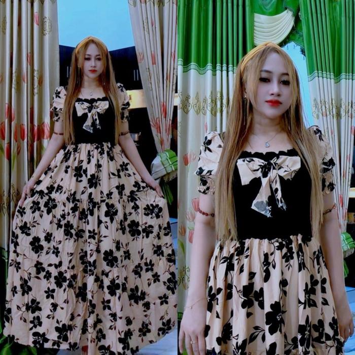 Kemala Long Dress Full Kerut Motif Leopard Zebra Casual Rayon Viscose Nyaman LD 110 PJ 135 untuk Wan
