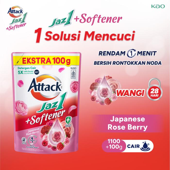 Attack Jaz1 Deterjen Cair + Softener Sabun Cuci Baju Japanese Rose Berry 1200g