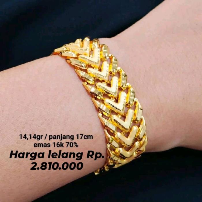 Gelang Emas emas 16k 70℅ Gelan Berat 14,14gr Harga Lelang Rp 2,810.000 Panjang 17cm barang sudah jau