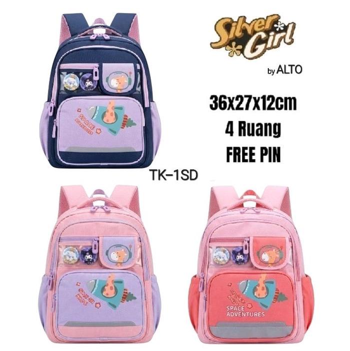 Tas Ransel Silver Girl By Alto Original Tas Sekolah Anak Perempuan/Cewek TK-SD Backpack Wanita