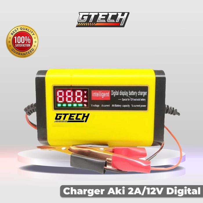 Charger Aki Portable 2A/12V Mobil Motor Digital Display Casan Aki Alat Cas Aki Carger Aki Car