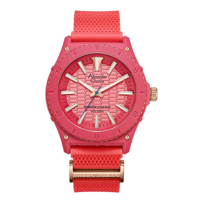 Jam Tangan Pria Alexandre Christie Green Ocean AC 6584 MH RRGPE Men Pink Dial Pink Rubber Strap