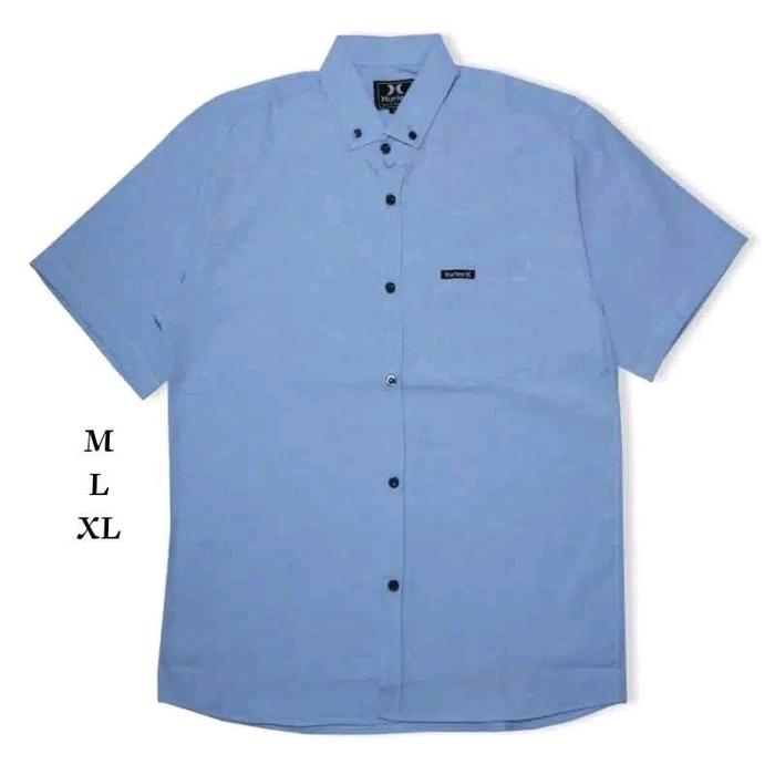 Kemeja pria polos lengan pendek biru muda Katun Hurley Navy Distro Cowok