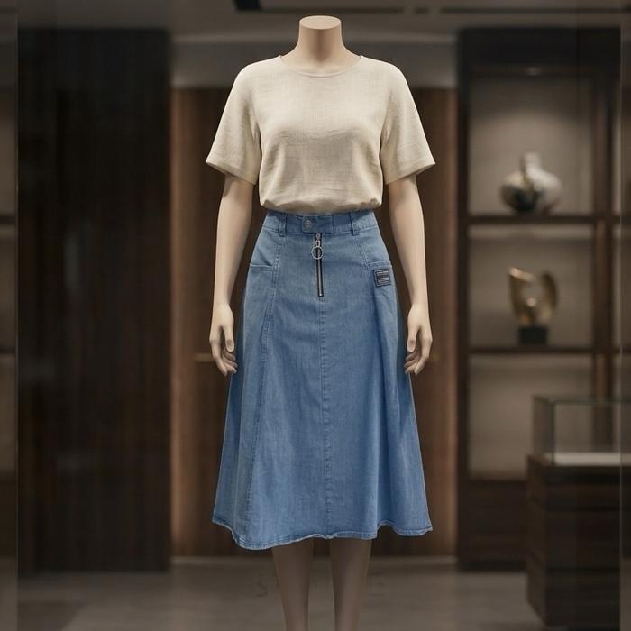 Rok denim rok midi rok panjang rok jeans rok span