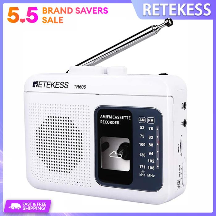 Retekess TR606 Pemutar Kaset, Radio FM/AM Portabel Radio Perekam