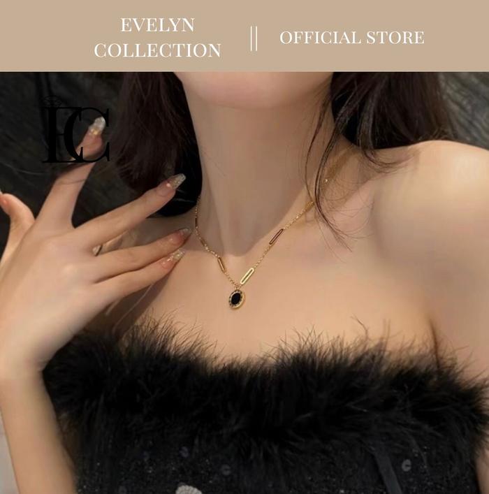 Evelyn Bulgari Kalung Titanium Liontin Bulat Terbaru Fashion Wanita Kekinian Import Korea Sudah Anti