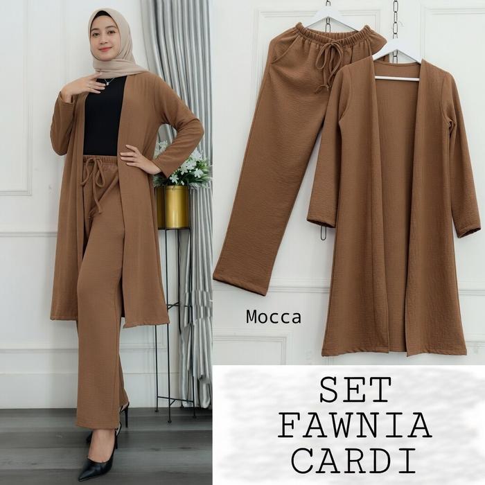 TERBARU Setelan nita Set Fawnia Cardi Setelan Cardigan Remaja Muslimah Bahan Cringcle Size M-XXL