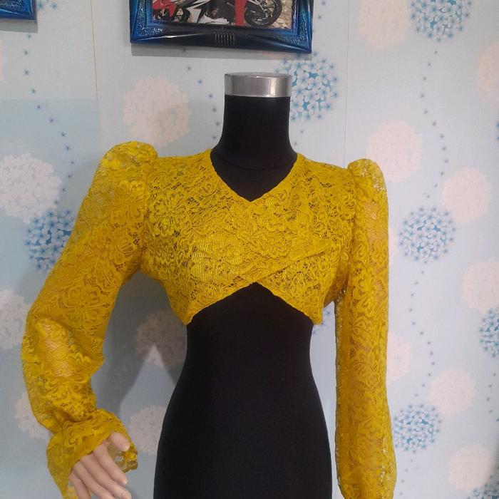 Bolero Cape Lancip Kasual Karet Pinggang Size Fit to L LD 10 Jumbo LD 120cm Bahan Lave Brokat Elegan
