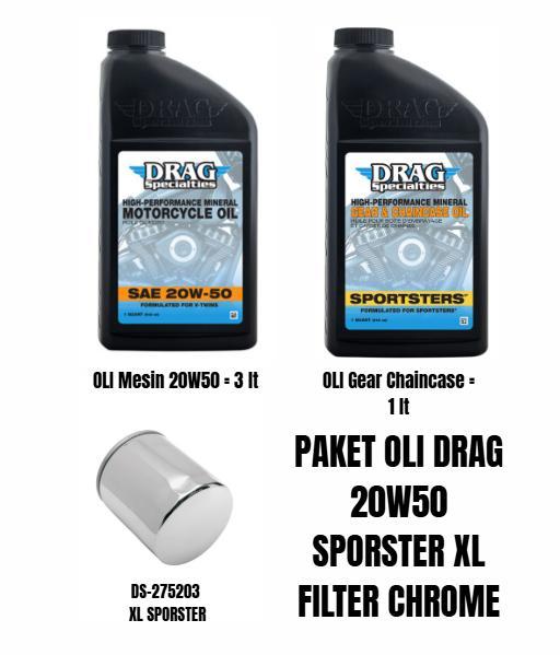 PAKET OLI SPORSTER 20W50 FILTER DRAG CHROME - XLDS20W50CHROME