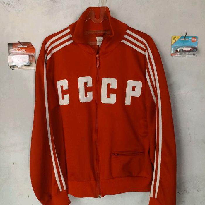 Adidas Original Tracktop CCCP Vintage Pria Jaket Olahraga Klasik dengan Desain Unik