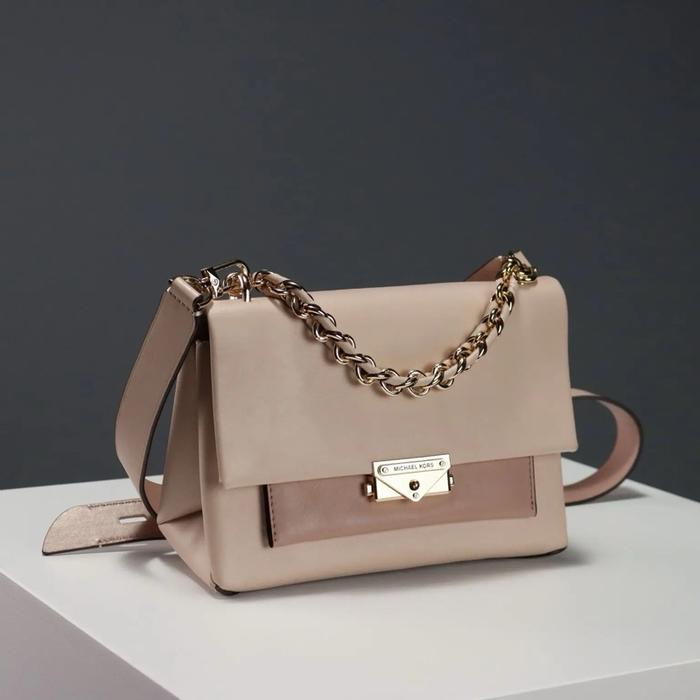 Original Butik MK Cece Soft Pink Medium Ribbon Chain Shoulder Leather