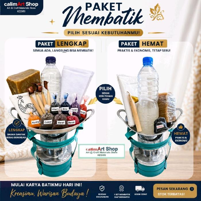 Paket Membatik Lengkap & Hemat dengan Kompor, Wajan, Pewarna, Canting, Kain Batik, Waterglass, dan M