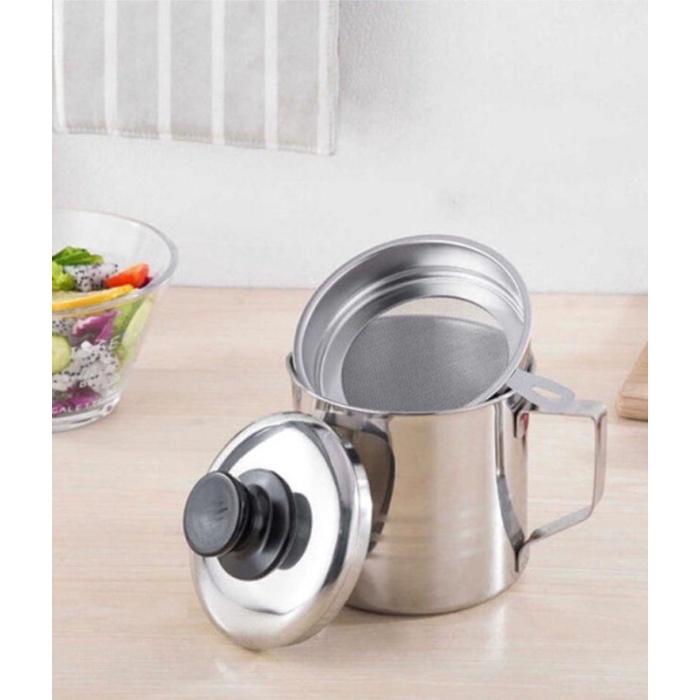 Mug & Saringan Minyak Oil Pot Stainless 12cm Grosir