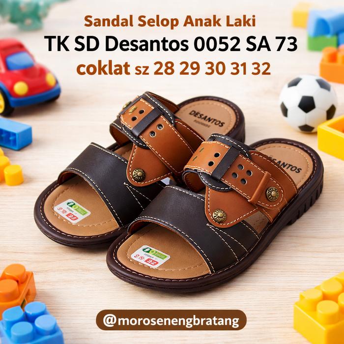 Sandal selop anak laki TK SD Desantos 0052 SA 73 coklat sz 28 29 30 31