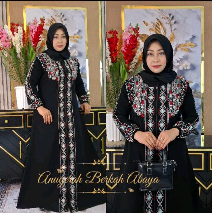 abaya MALIKA resleting dpn panjang bordir timbul ELEGAN by anugerah berkah abaya