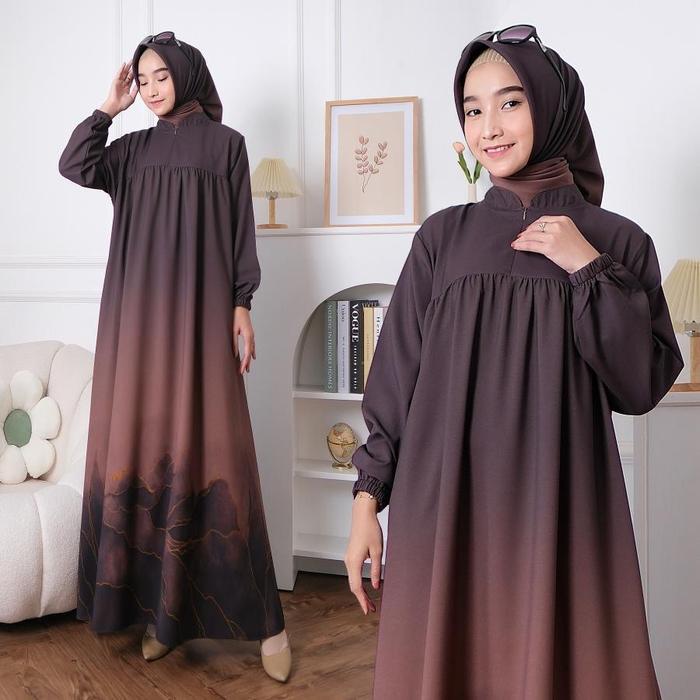 Gamis Sabrina Gradasi 2 warna manis Poliester Katun Muslim Dress Baju Dewasa