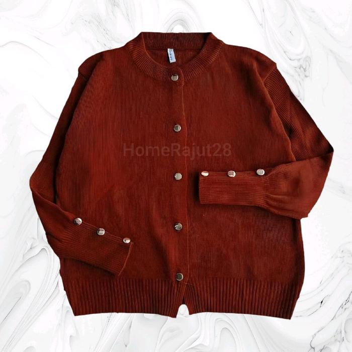 HomeRajut28 Kardigan Rajut Inara Kancing Gold Primum Abu Fit Lembut Panjang Sweater Knitwear Outer O