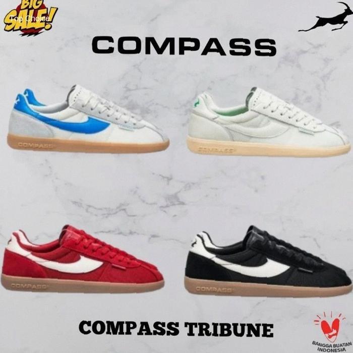 Sepatu COMPASS TRIBUNE Pria Wanita - Pilihan Warna Hitam, Merah, Hijau Putih, Biru Putih