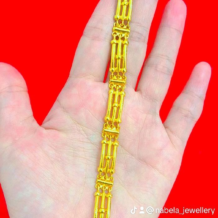 Gelang Bambu Padat diLapis Emas Asli 24karat diBalut dengan Kristal Premium