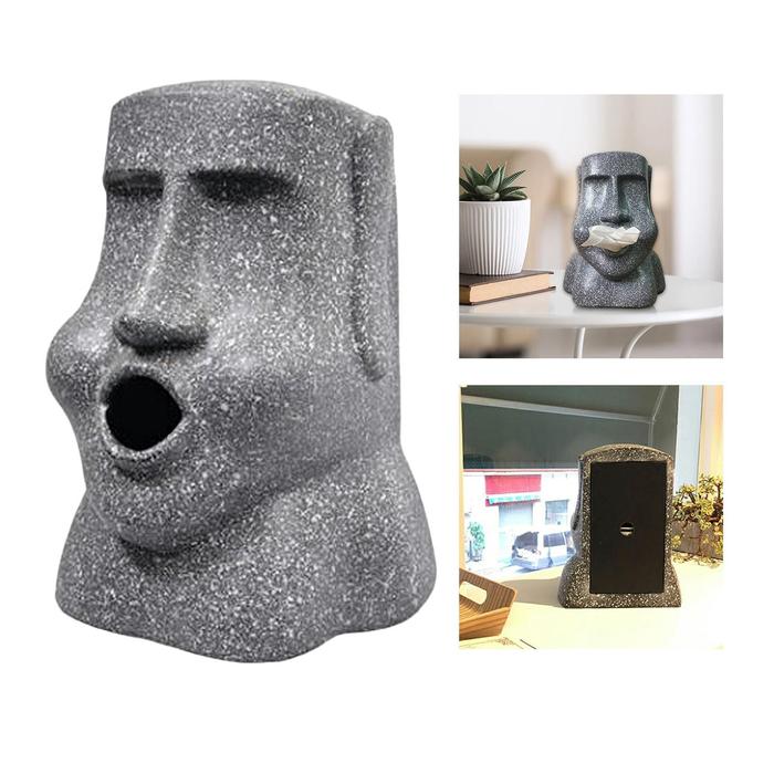 Tissue Box Holder, Moai Sculpture 3D Stone Statue Figure Wet Wipes