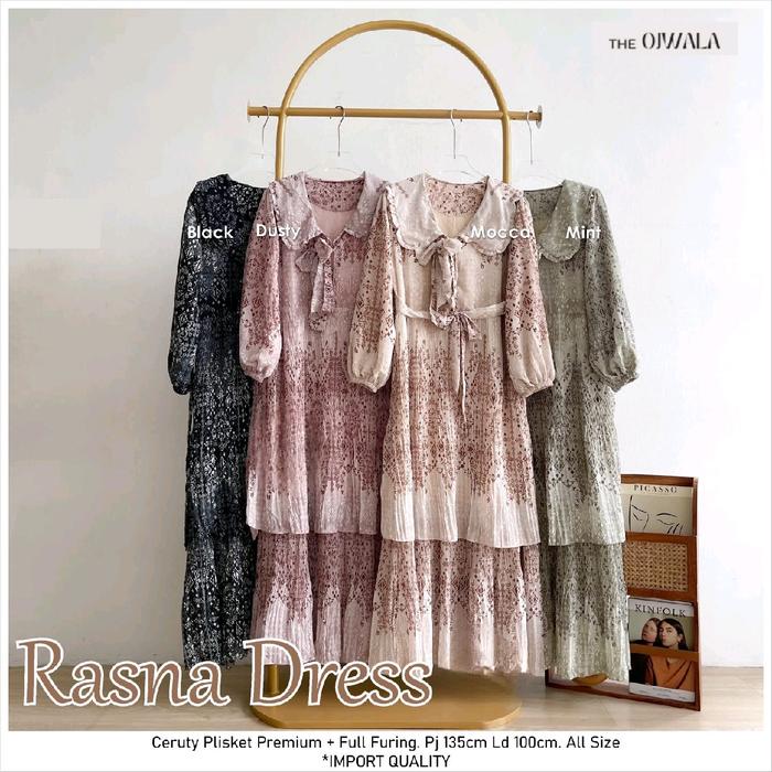 Rasna Dress - Gamis Dress Ceruti Warna Pastel Rok Rempel - Bahan Ceruty Plisket Premium - Highqualit