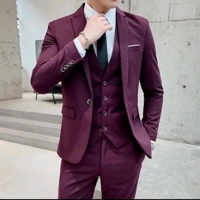 Nugraha Tailor - Jas Pengantin Semi Wool Premium - Setelan Jas Celana dan Vest dengan Kantong di dal