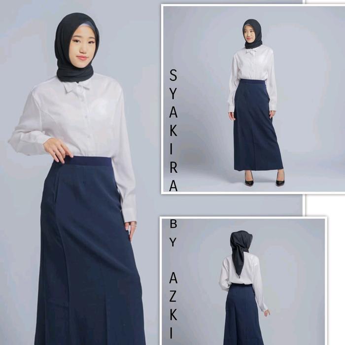 Rok Kerja Kantor Kasual Wanita A Line Panjang Modern Kekinian Pinggang Full Karet Elastis Polyester 