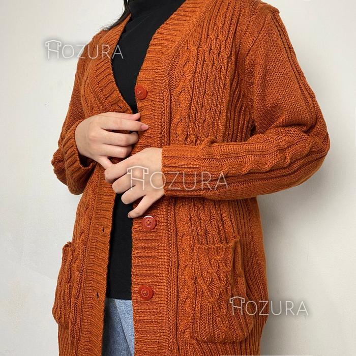 Cardigan Sweater Rajut Wanita L - Cardigan Rajut Jumbo Oversize Tebal - Outer Wanita - Sweater Korea