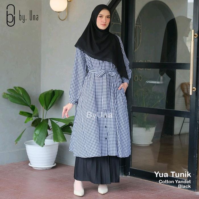 59. TERBARU! TUNIK WANITA DEWASA ANAK REMAJA KEKINIAN YUA BY UNA CUTETRIK KOTAK KOTAK HITAM COKLAT B