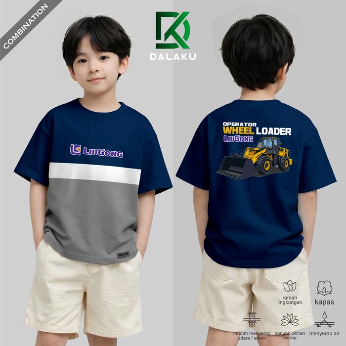 Kaos anak operator alat berat whell loader liugong bahan katun kombinasi tiga warna desain terbaru