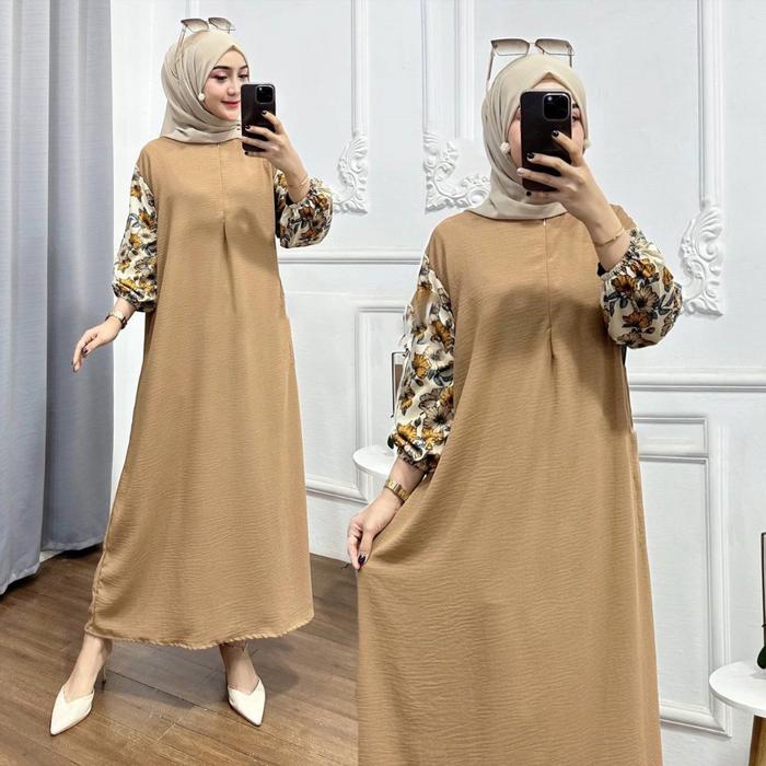 GAMIS KOMBINASI RAYON BUSUI FRIENDLY JUMBO SIZE LD120 Bunga Muslim Dress Nyaman Panjang Crinkle Gari