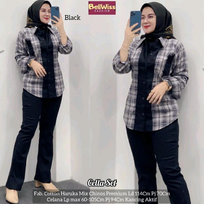 Cella set Alda setelan wanita atasan kemeja + Celana chinos cutbray kekinian