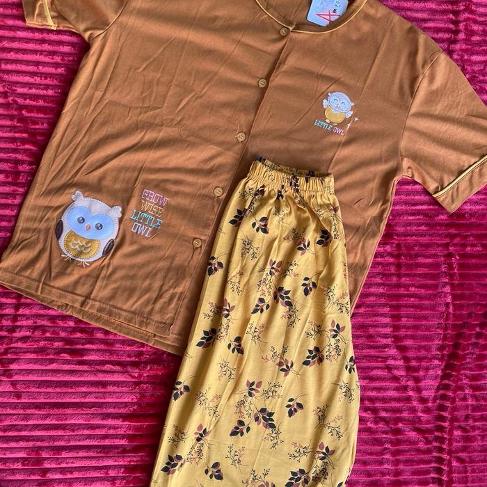 One set baju tidur,baby doll amro owl,lengan pendek,celana pendek