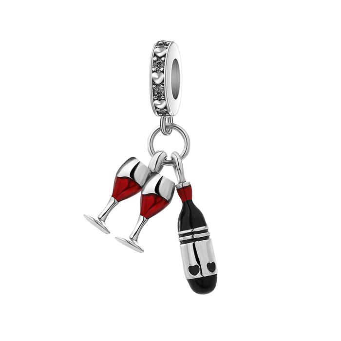 New 925 Silver cocktail cup Charm red wine glass love beer coffee Bead Amulet Fit Original Bracelet 