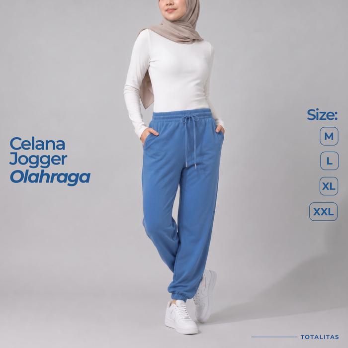 Basic Jogger Pants Wanita Hijab Friendly Bahan Katun Baby Terry Tebal Anti Tembus Pandang Celana Pan