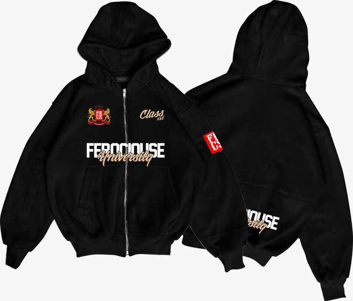 Ferocious University Jaket Sweater Hoodie Boxy Zipper FRCs Bahan 100% Cotton Fleece Nyaman 280 gsm D
