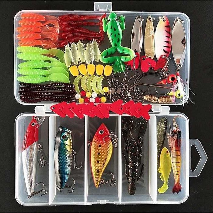 new - 75pcs set umpan pancing fishing tackle box soft plastic lure umpan campur set aksesoris umpan