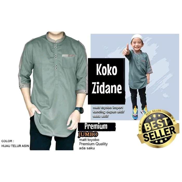 Zidane - Baju Koko kurta katun toyobo premium M L XL XXL 3XL jumbo lengan 3/4 laki laki warna hijau 
